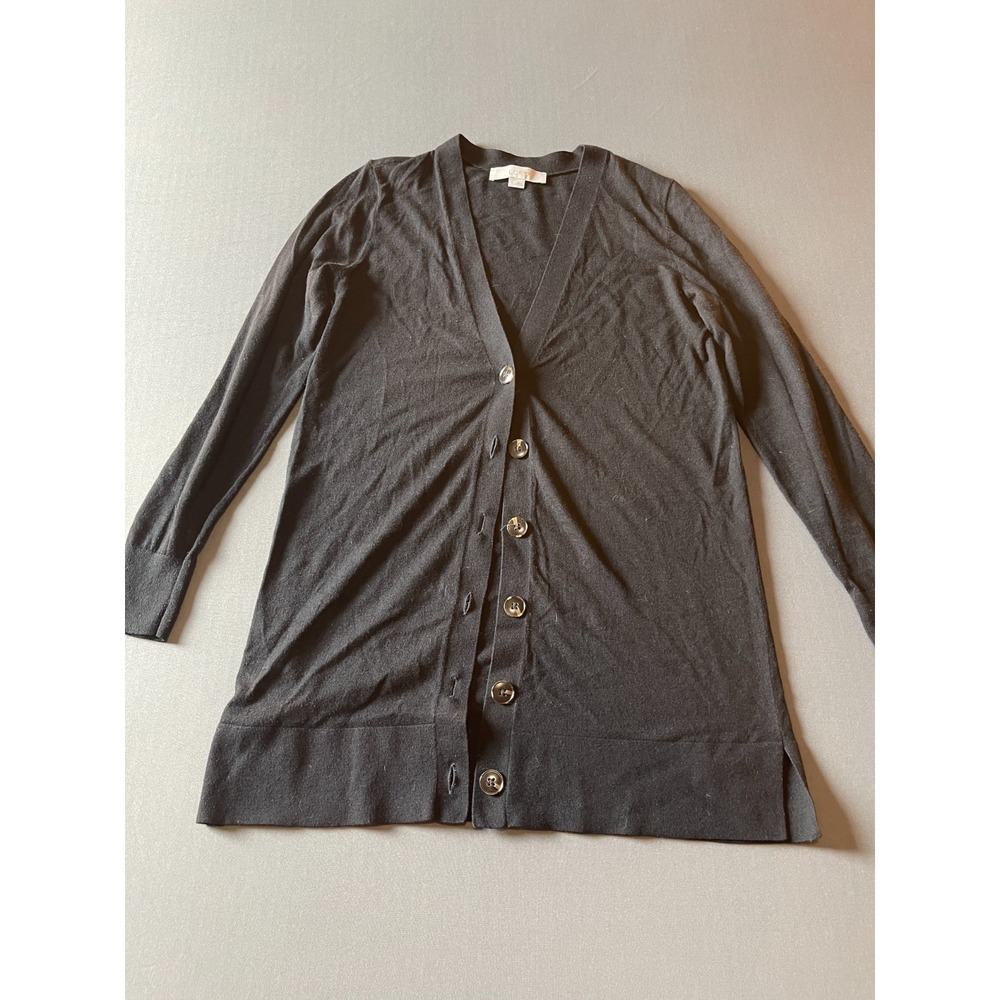 Loft Cardigan Sweater Womens Small Black Knitted V Neck Button‎ Up Long Sleeve